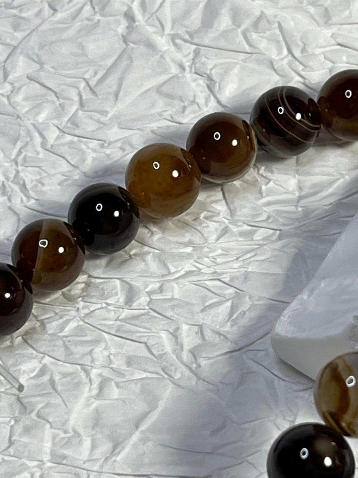 Fil de Perles Agate Rayée Café