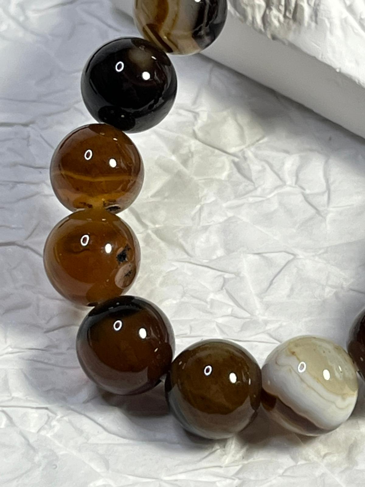 Fil de Perles Agate Rayée Café