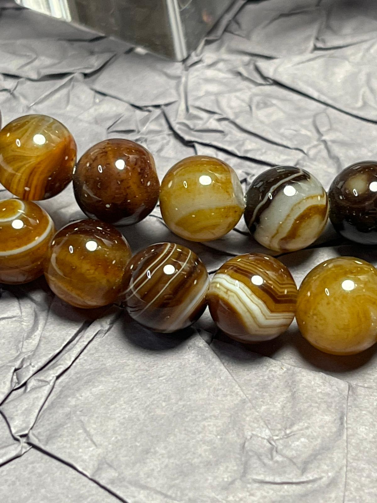 Fil de Perles Agate Rayée Café