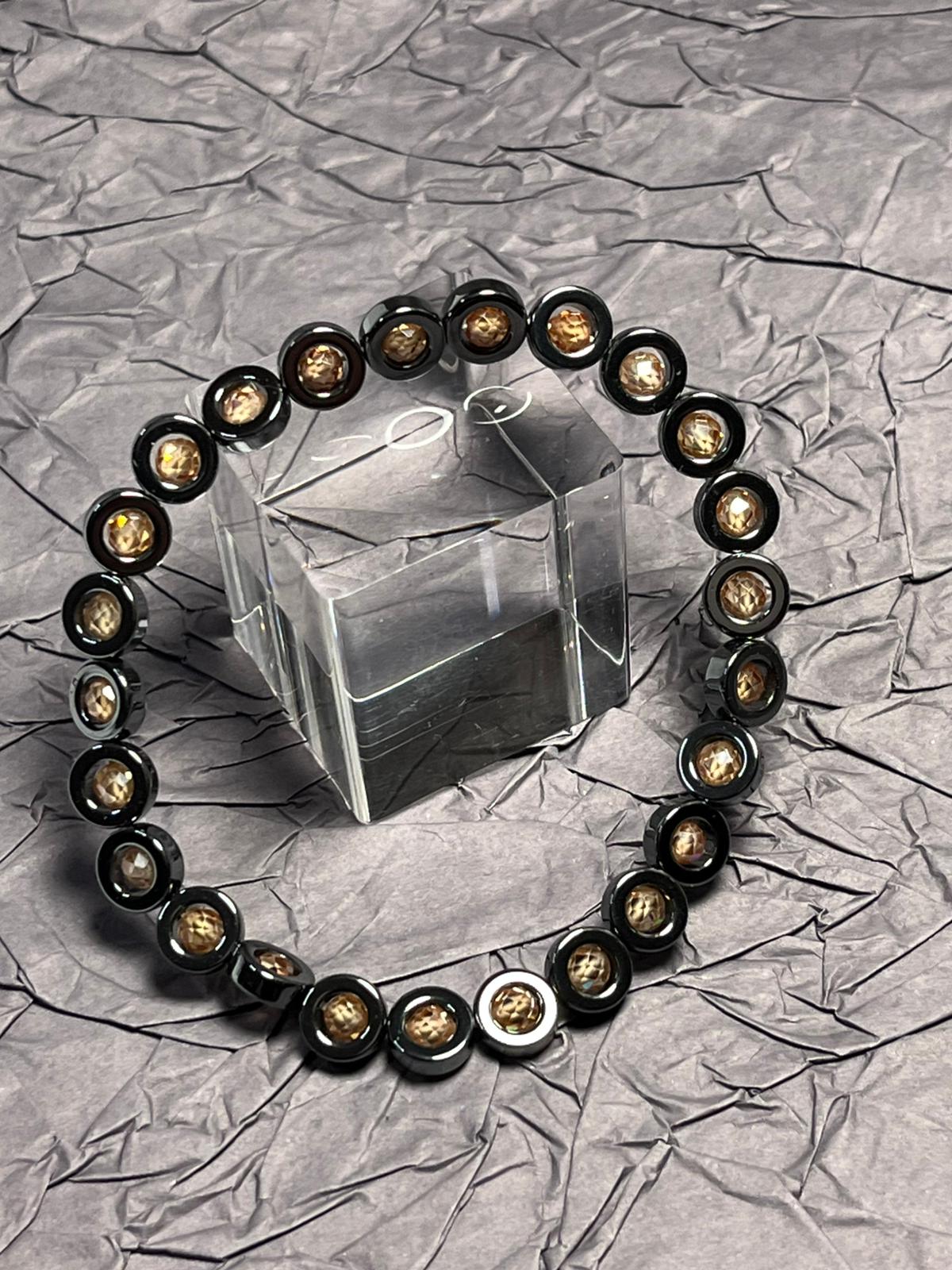 Bracelet Hématite et Zircons Champagne