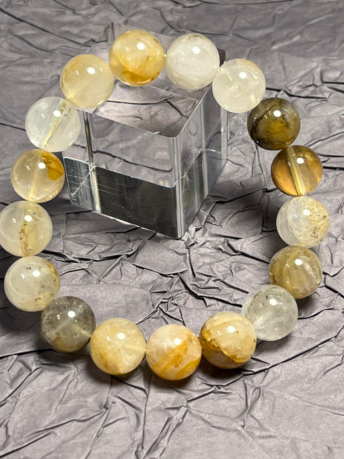Bracelet Quartz de Feu Jaune (Hématoïde Jaune) Dendritique
