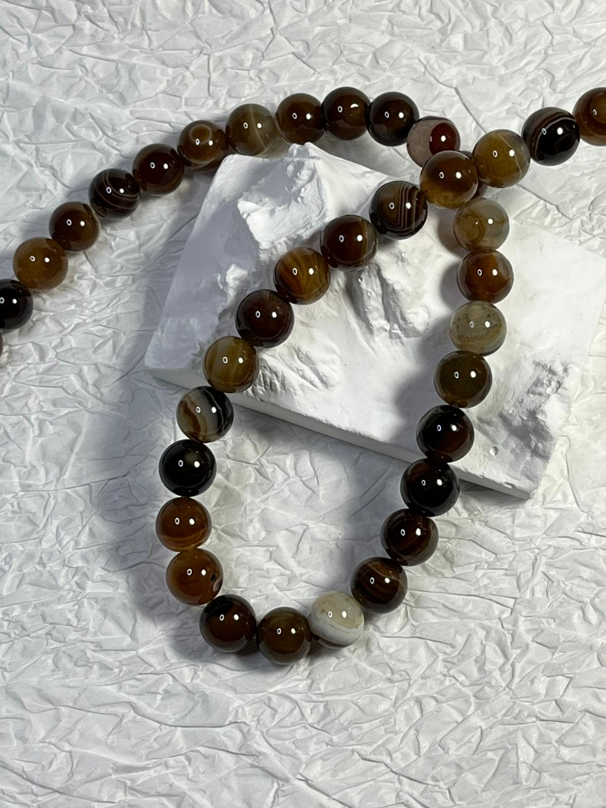 Fil de Perles Agate Rayée Café