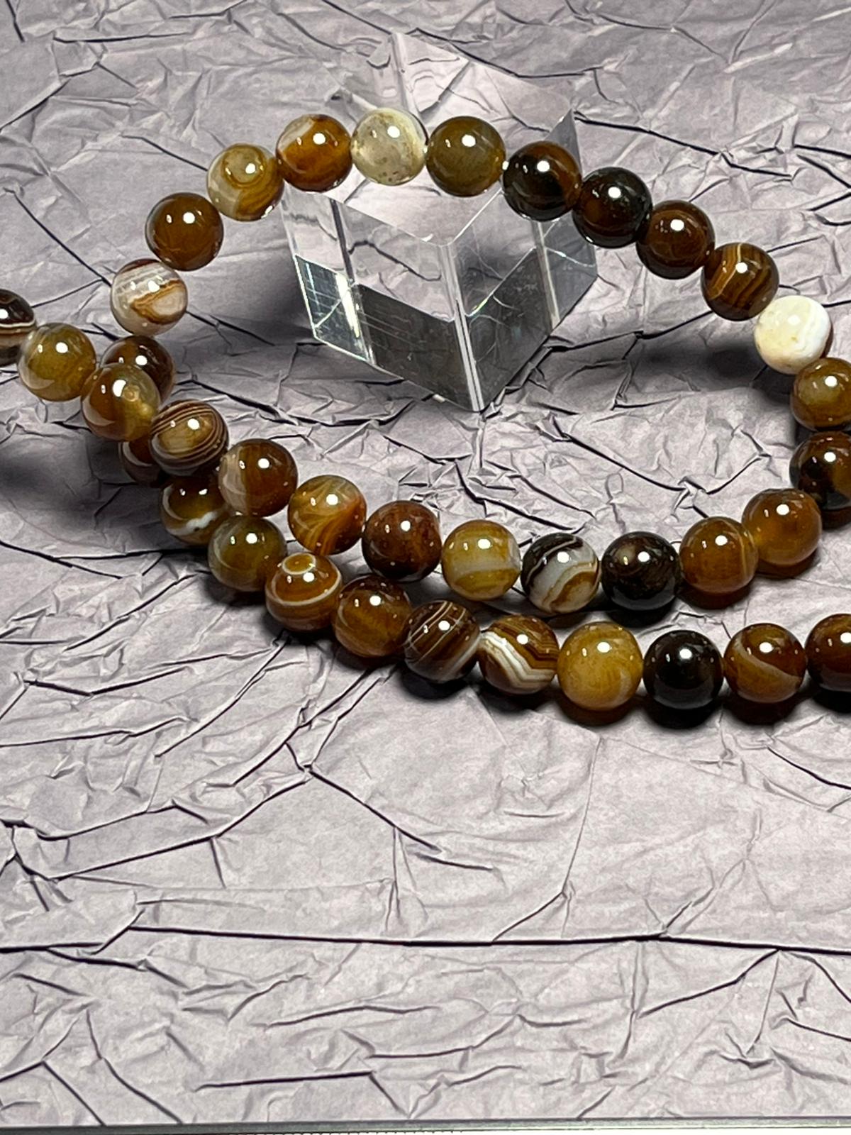 Fil de Perles Agate Rayée Café