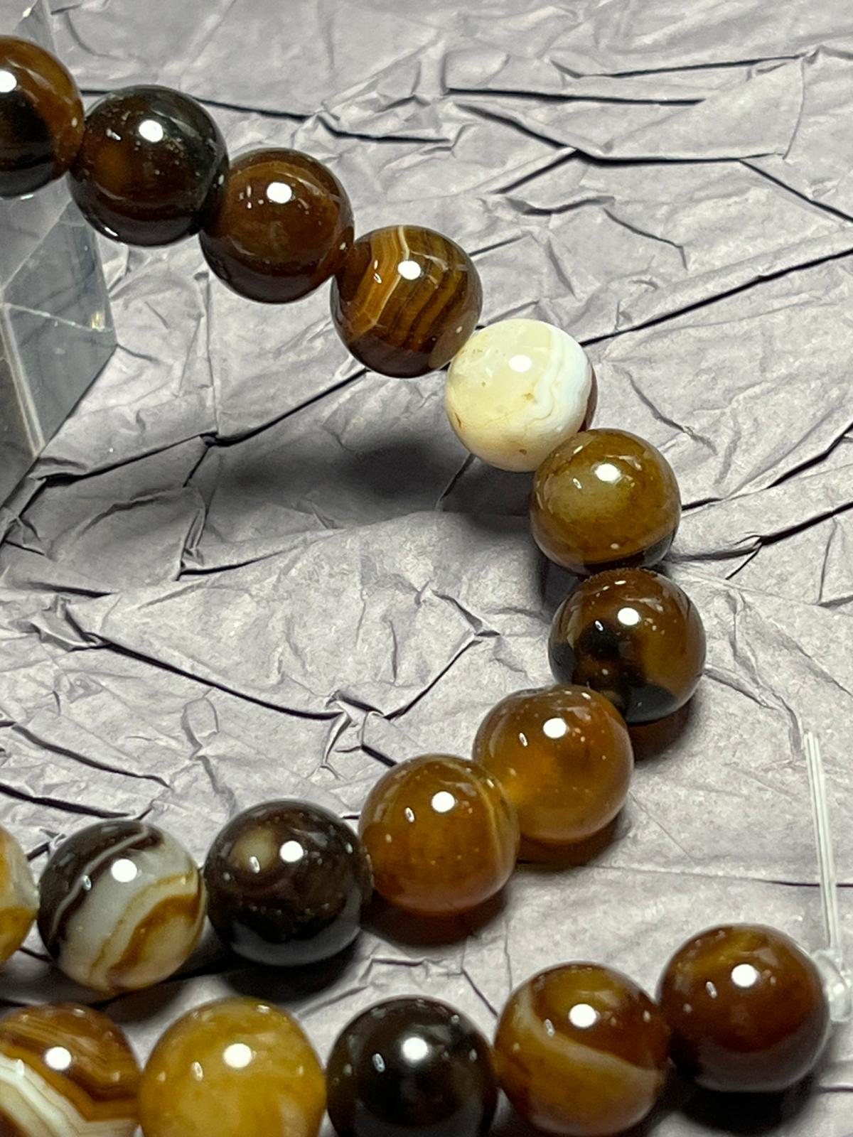 Fil de Perles Agate Rayée Café