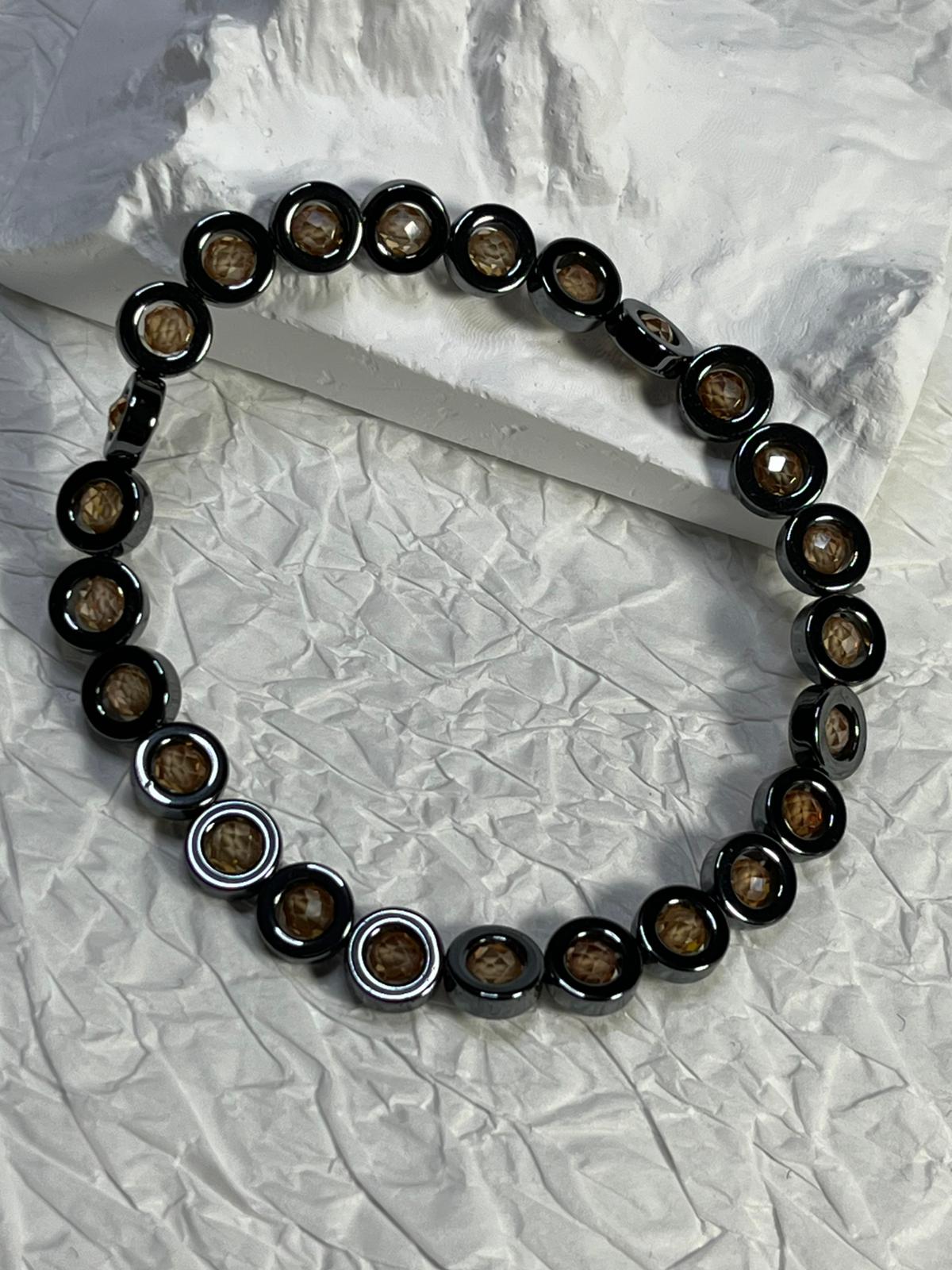 Bracelet Hématite et Zircons Champagne