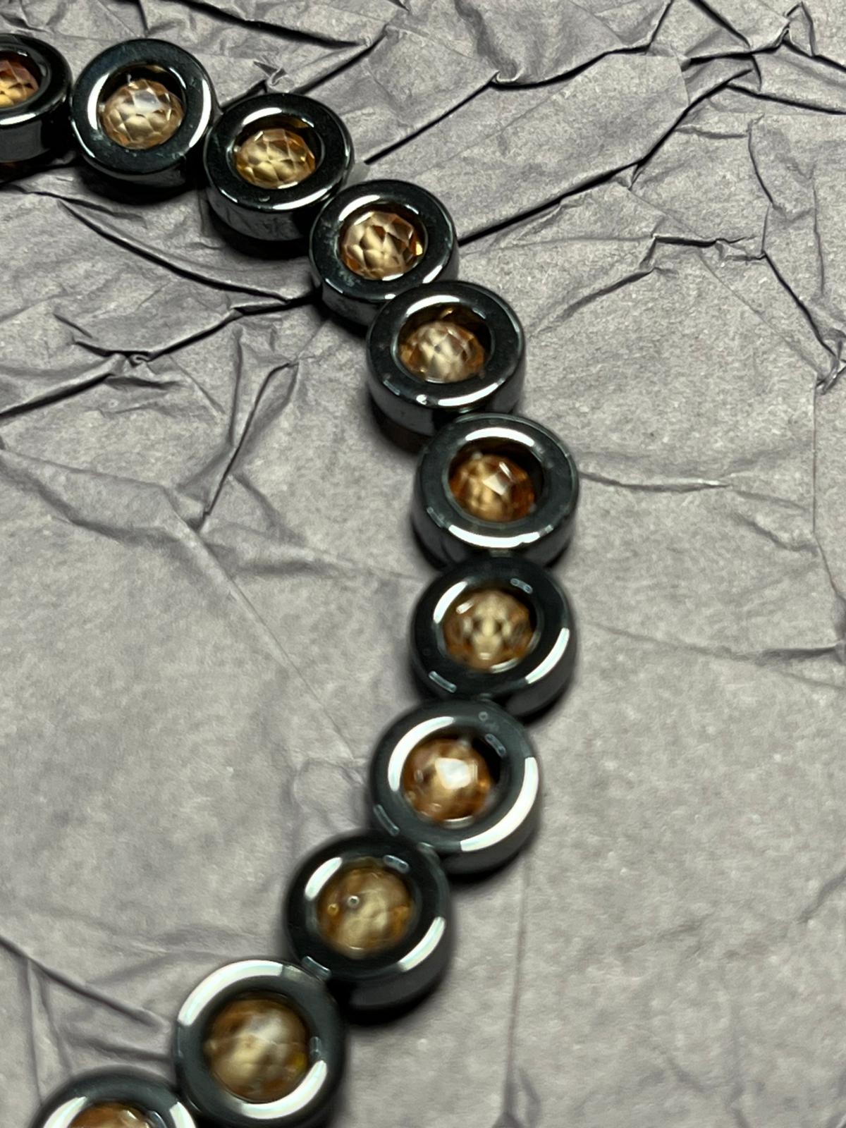 Bracelet Hématite et Zircons Champagne